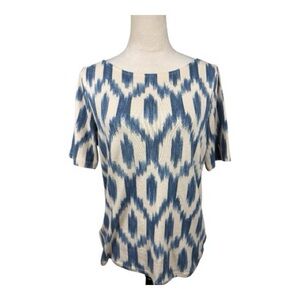 🆕 Ralph Lauren Blue Ikat Print 100% Cotton Short Sleeve top size XL